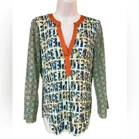 Ivy Jane Henley Boho Peace Blouse Size Small - Picture 1 of 6